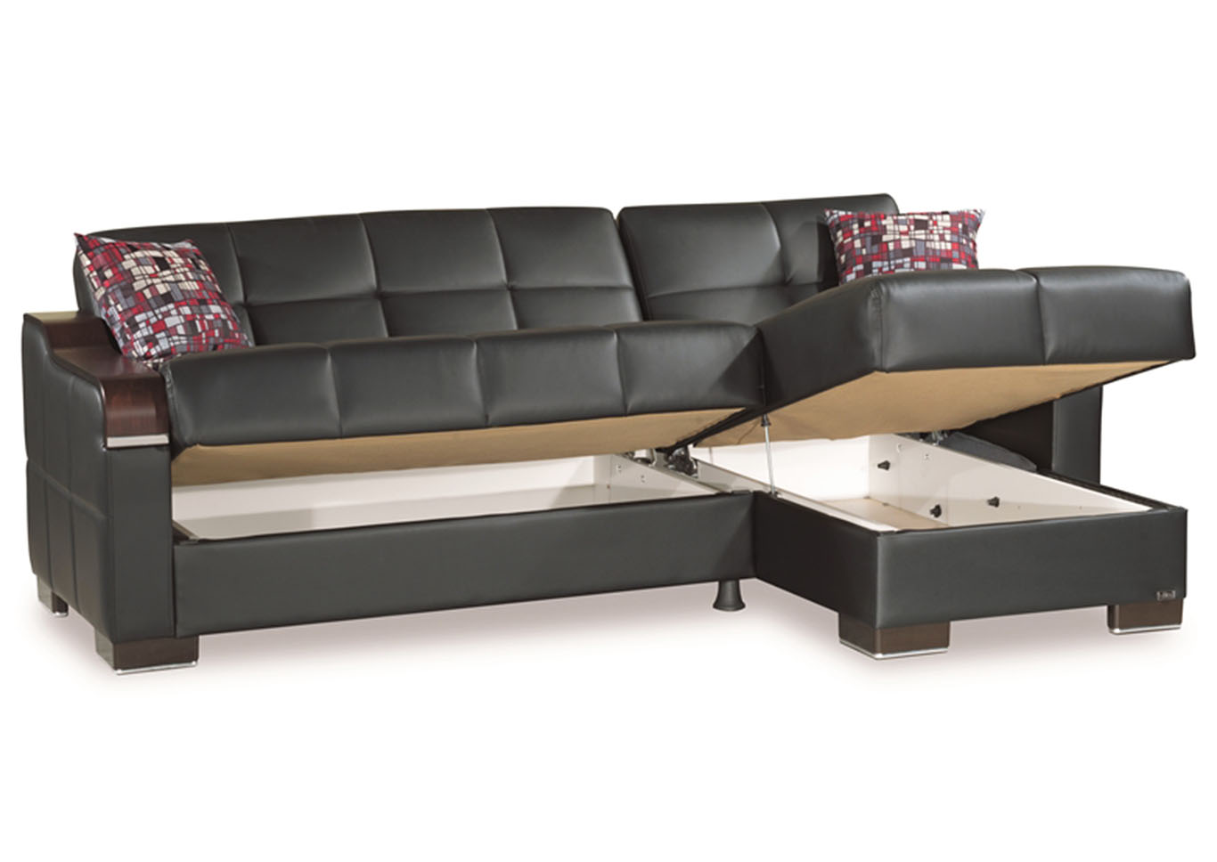 Downtown Black PU Sectional L+C,Ottomanson (Previously Casamode)